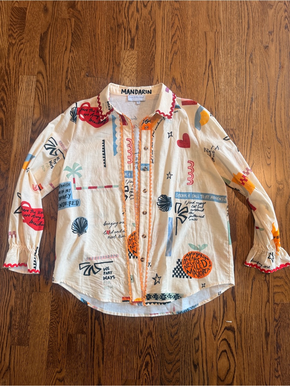 Women Never Fully Dressed linen blend Geanie embroidered frill cuff blouse S/M